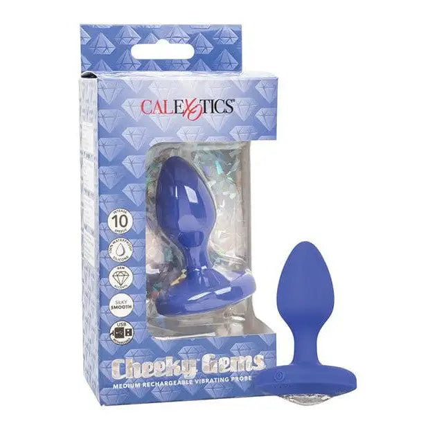 CalExotics Plug Cheeky Gems Medium Rechargeable Vibrating Probe - Blue at the Haus of Shag