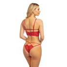 Cherry Strappy Lace Unlined Underwire Bra W/heart Ring Detail & Panty Red - Lingerie Set