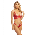 Cherry Strappy Lace Unlined Underwire Bra W/heart Ring Detail & Panty Red - Lingerie Set