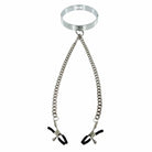 Kink Industries Leatherr Chrome Slave Collar With Nipple Clamps - Smallmedium at the Haus of Shag