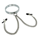 Kink Industries Leatherr Chrome Slave Collar With Nipple Clamps - Smallmedium at the Haus of Shag