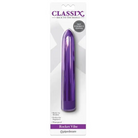 Classix 7’ Metallic Vibe: Purple cylindrical vibrator in retail packaging