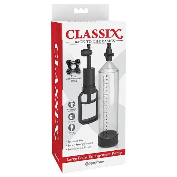 Classix large penis enlargement pump with clear cylinder and hand-operated mechanism