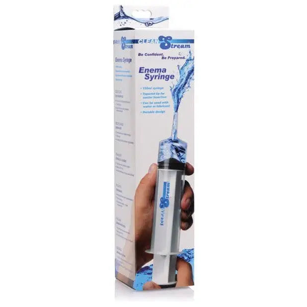 Hand holding CleanStream 150ml Enema Syringe bottle. Perfect tool for thorough cleansing