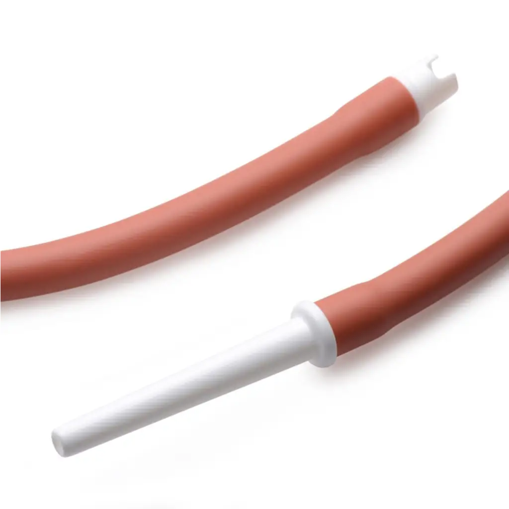 Two red and white plastic cables for CleanStream In-Line Bulb Accelerator and Enema Syringe