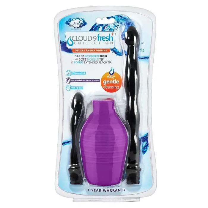 Cloud 9 Fresh + Deluxe Anal Enema Douche Kit 10.8 Oz Ez Squeeze Bulb W/ Soft Nozzle - Enema