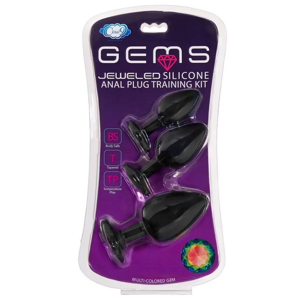 Cloud 9 Gems Black Silicone Anal Plug Kit - Black - Butt Plug