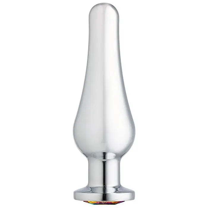 Cloud 9 Gems Silver Chromed Tall Anal Plug - Medium / Clear - Butt Plug