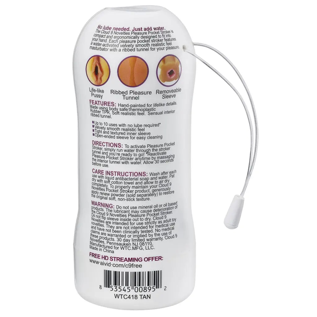 Cloud 9 Pleasure Pussy Pocket Stroker Water Activated - Manual Stroker