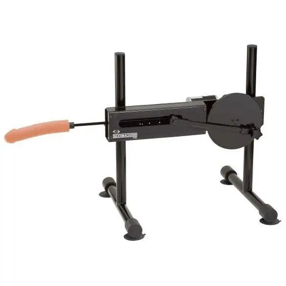 Black and orange pipe cutter on a stand with wooden handle for Cloud 9 Pro III Sex Machine