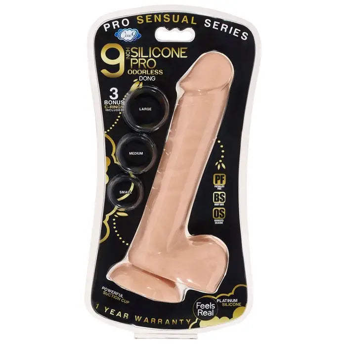 Cloud 9 Pro Sensual Premium Silicone Dong W/ 3 C Rings 9 ’ - Vanilla - Realistic Dildo