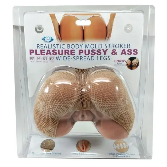 Close up of Cloud 9 realistic pussy and ass body mold with a mesh cover