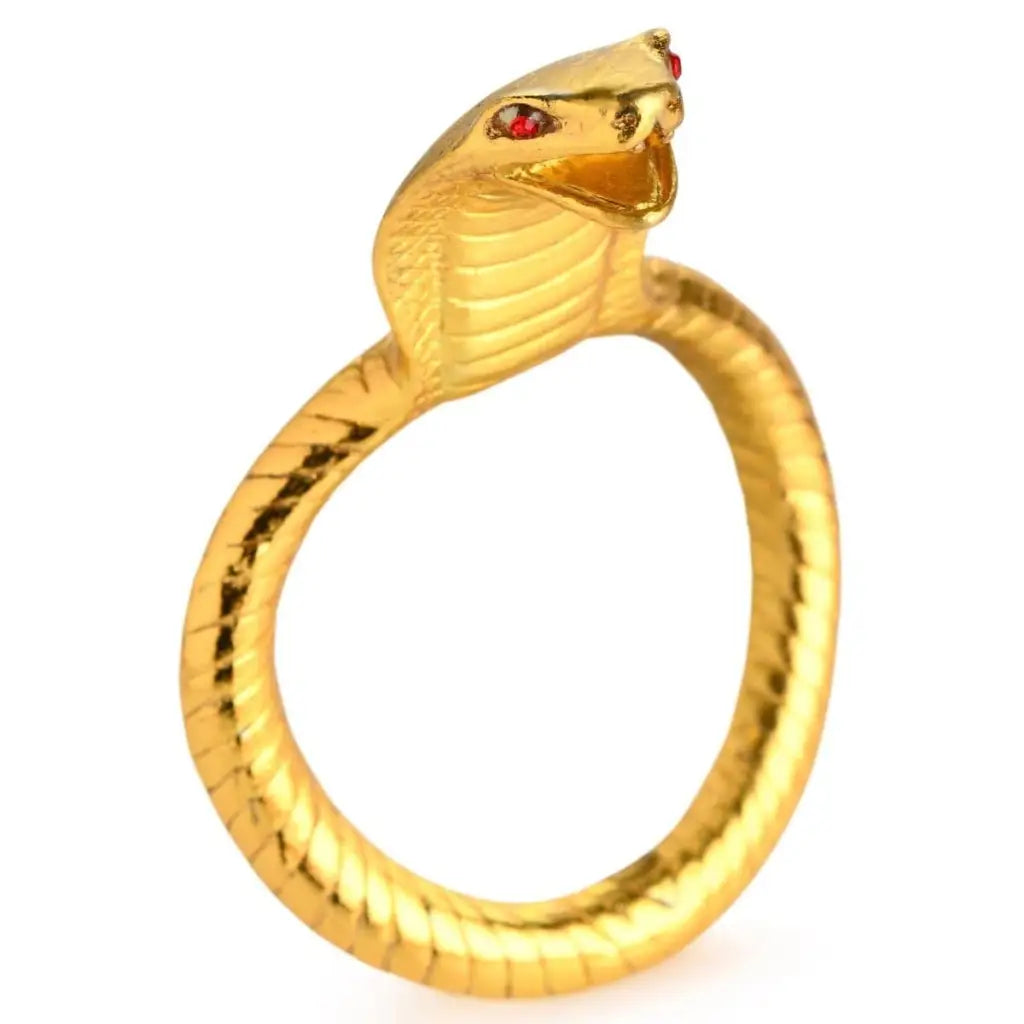 Cobra King Golden Cock Ring: A nickel-free gold ring with cobra design and red gemstone eyes