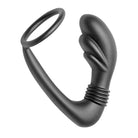 Cobra Silicone P-spot Cock Ring - Curved black silicone toy with ring handle and bulbous end