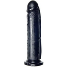 Black dil with suction cup base against a white background, Cock 8in phthalate-free product