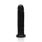 Realistic black silicone penis with suction cup base and smooth surface, 8in, phthalate free