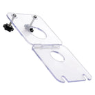 Clear plastic ball crusher mounting plate with circular hole measures and adjustment screws