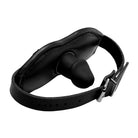 Black leather bondage gag with adjustable strap - Cock Head Silicone Mouth Gag