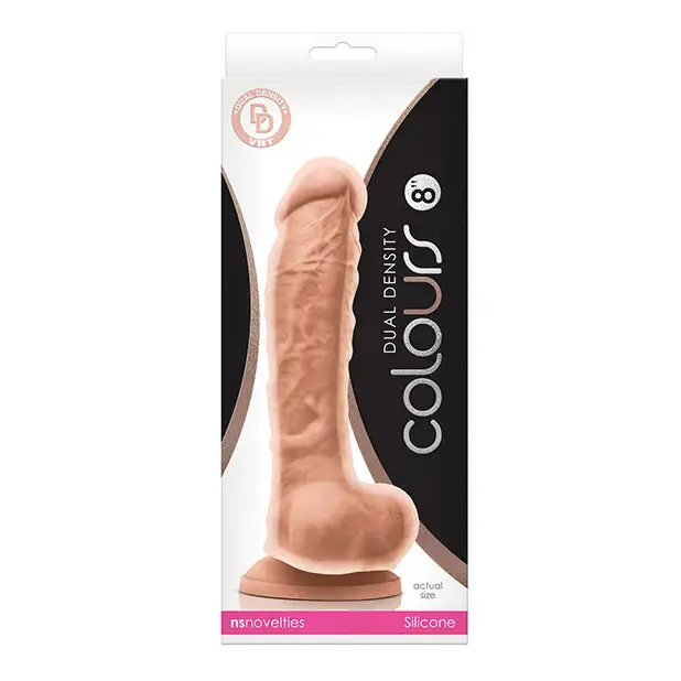 Colours Dual Density 8 in. Dildo Dark Brown - White - Realistic Dildo