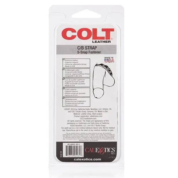 CalExotics Strap Ons Colt Leather C/b Strap 5 Snap Fastener - Black at the Haus of Shag