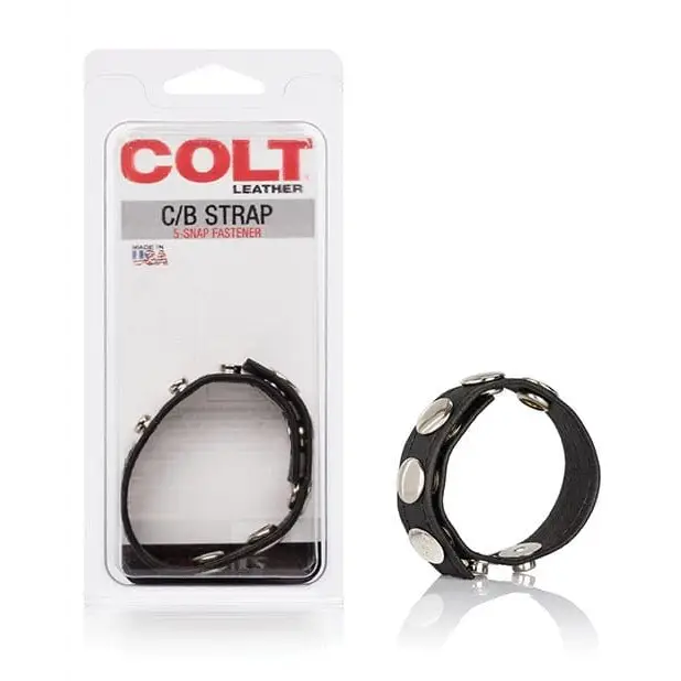 CalExotics Strap Ons Colt Leather C/b Strap 5 Snap Fastener - Black at the Haus of Shag