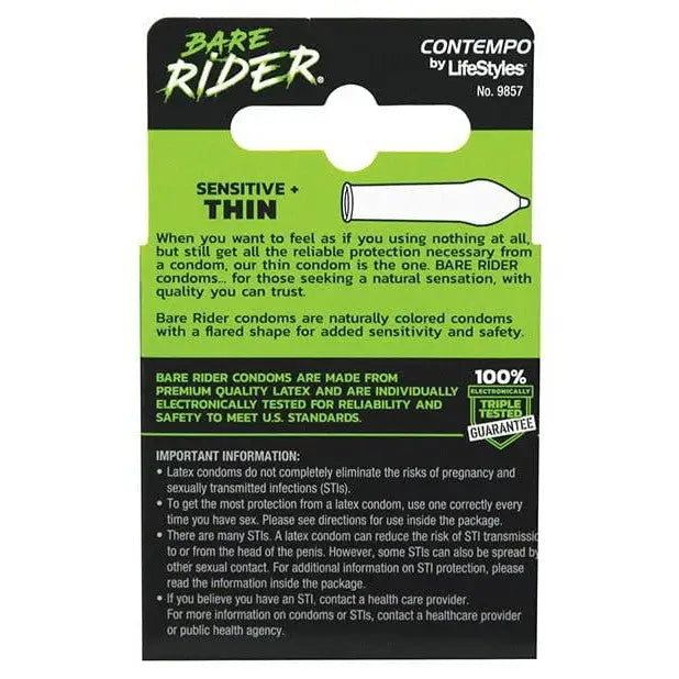 Contempo Bare Rider Thin Condom Pack - Green Label with White and Black Design