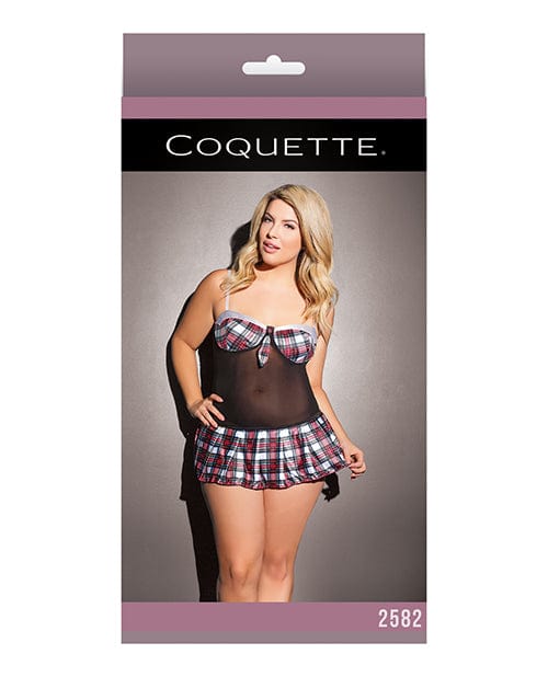 Coquette Chemise Fashion Mesh/stretch Knit Schoolgirl Chemise Black/red at the Haus of Shag