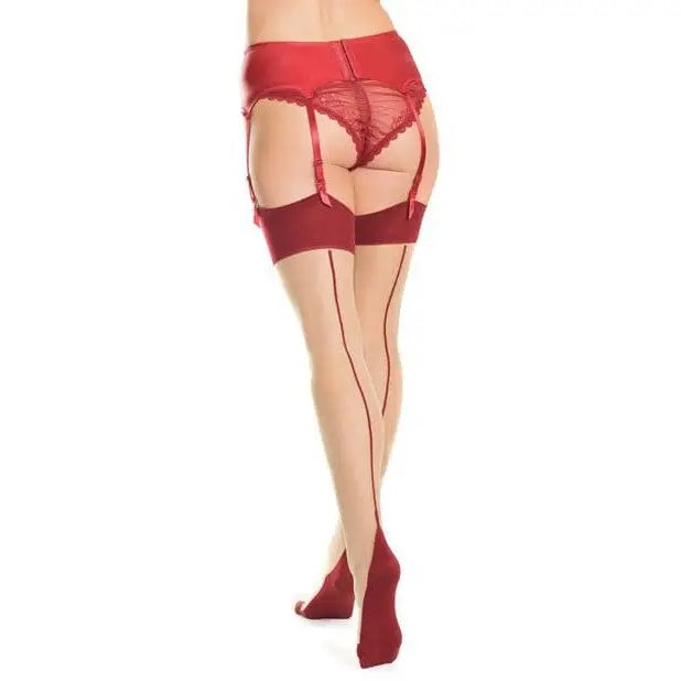 Coquette Thigh-High Stockings Coquette Cuban Heel & Sheer Thigh High with Back Seam at the Haus of Shag