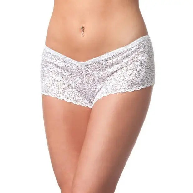 Coquette Shorts One Size Fits Most / White Coquette Low Rise Stretch Scallop Lace Booty Short at the Haus of Shag