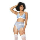 Coquette Lingerie Set One Size Fits Most / Blue Coquette Scallop Stretch Lace Bra, Garter Belt & G-string at the Haus of Shag