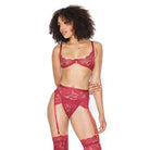 Coquette Lingerie Set Large / Red Coquette Scallop Stretch Lace Bra, Garter Belt & Thong at the Haus of Shag