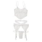 Coquette Lingerie Set One Size Fits Most / White Coquette Scallop Stretch Lace Long Line Soft Cup Bra, Garterbelt & G-String Set at the Haus of Shag