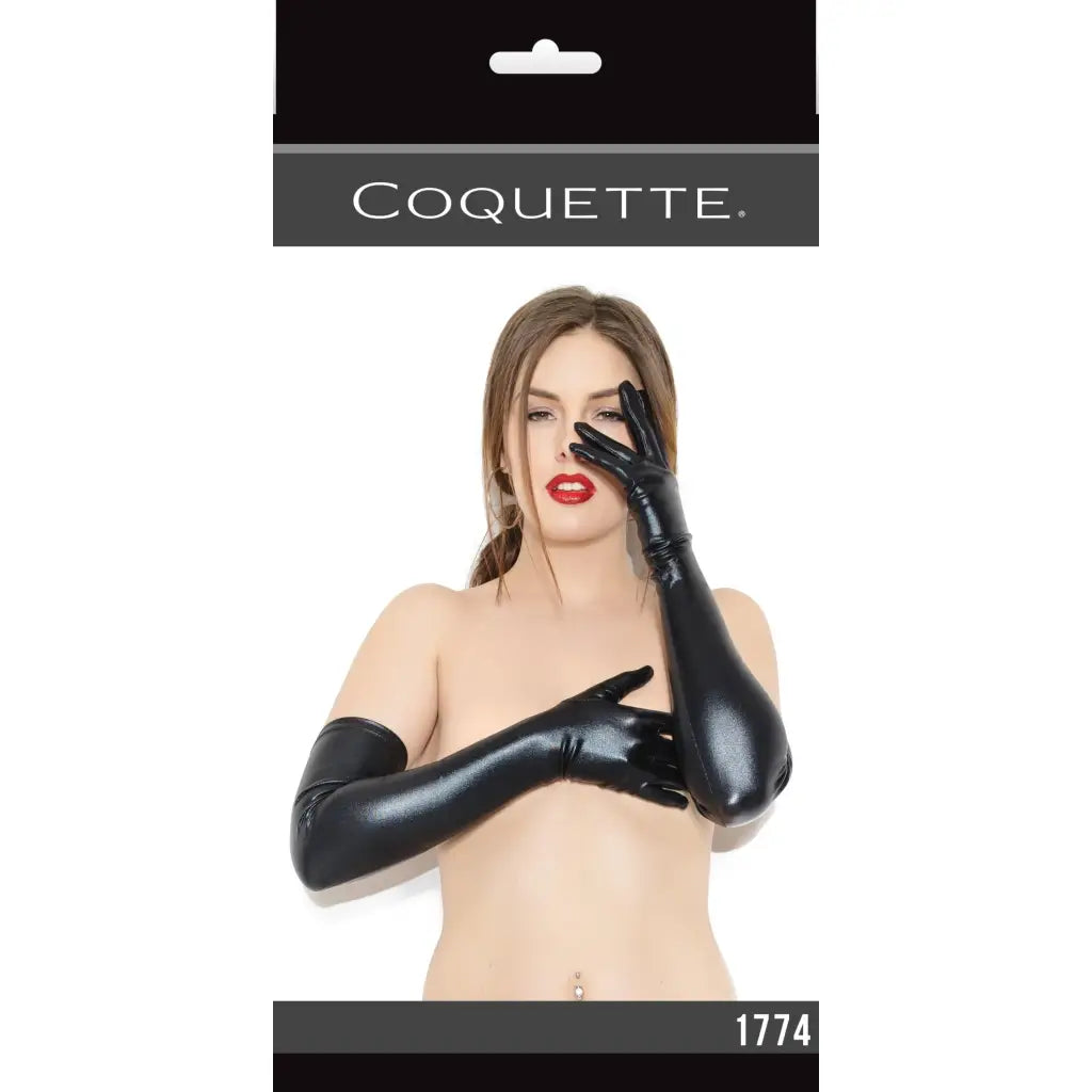 Coquette Gloves Wetlook Gloves Black O/s at the Haus of Shag