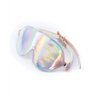 Close-up of Cosmo Bondage Blindfold Rainbow sunglasses with strap in rose gold