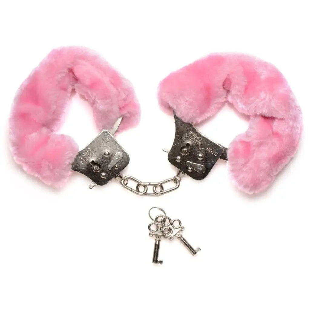 Courtesan Handcuffs - Pink: Fluffy pink handcuffs with metal locks and keys for playful fun