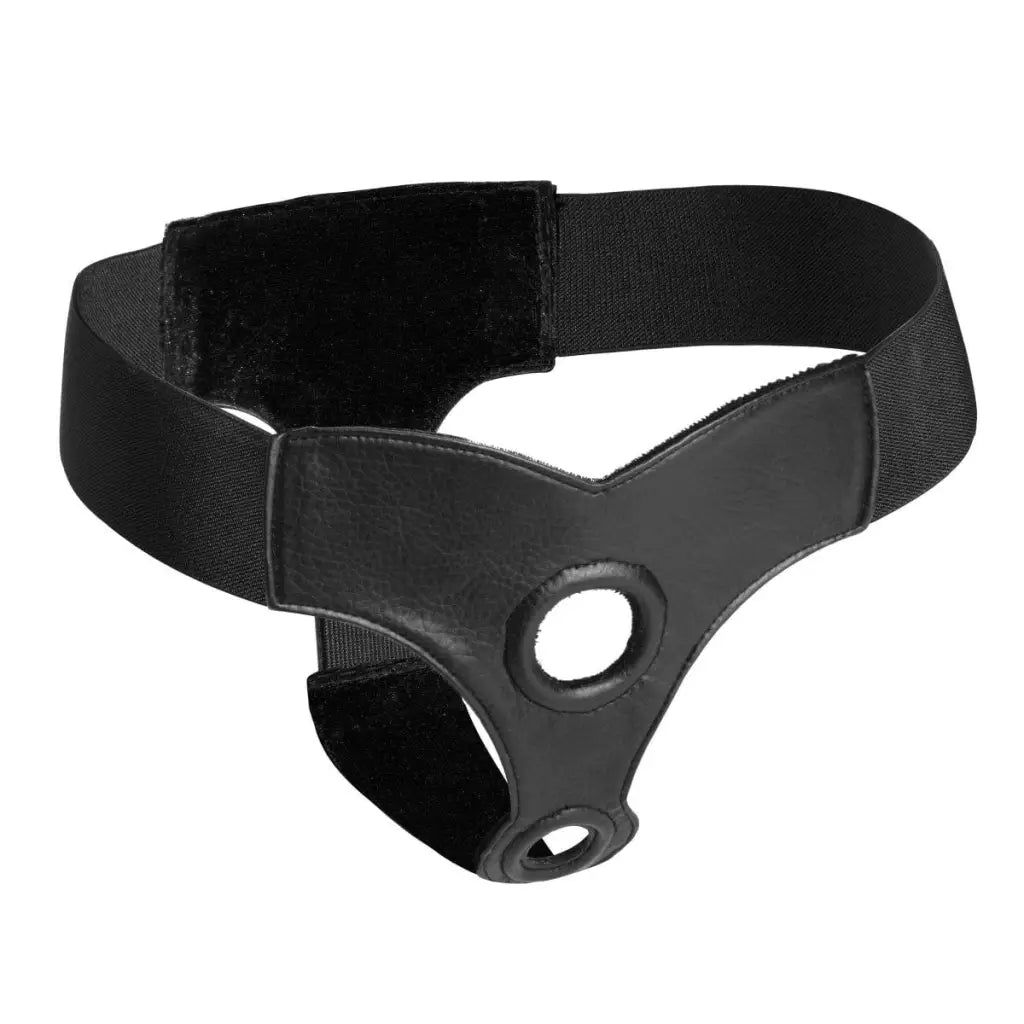 Black Crave Double Penetration Strap On Harness with adjustable leather waistband