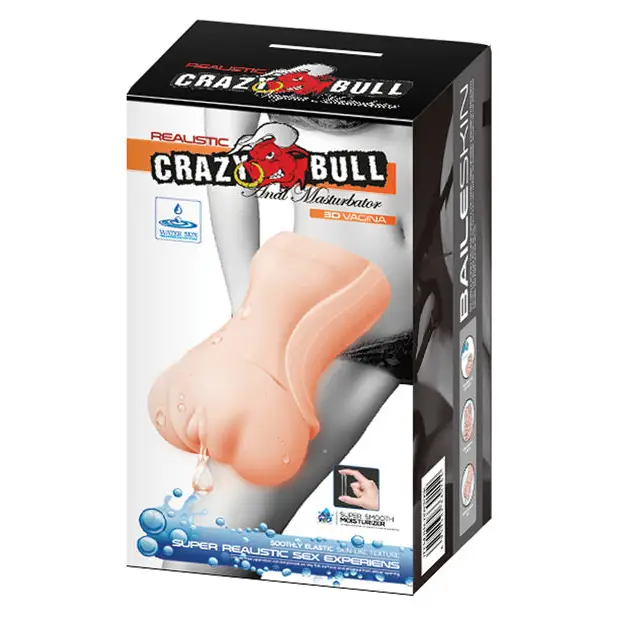 Crazy Bull No Lube Realistic Vagina Masturbator Sleeve - Ivory - Manual Stroker