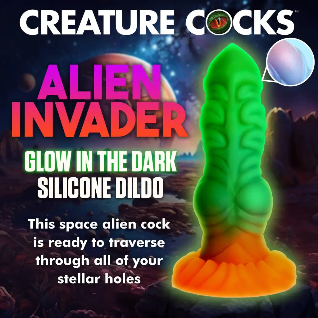 Creature Cocks Alien Invader Glow-in-the-dark Silicone Dildo - Glow in the Dark - Fantasy Dildo