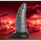 Gray beastly tapered bumpy silicone dildo with a suction cup base