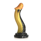 Close-up of Creature Cocks Golden Mamba Silicone Dildo snake statue on white surface