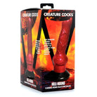 Hell-Hound Canine Penis Silicone Dildo: Red Toy with Fiery Packaging Graphics