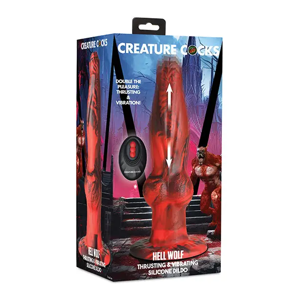 Creature Cocks Hell Wolf Thrusting & Vibrating Silicone Dildo - Red - Fantasy Vibrator