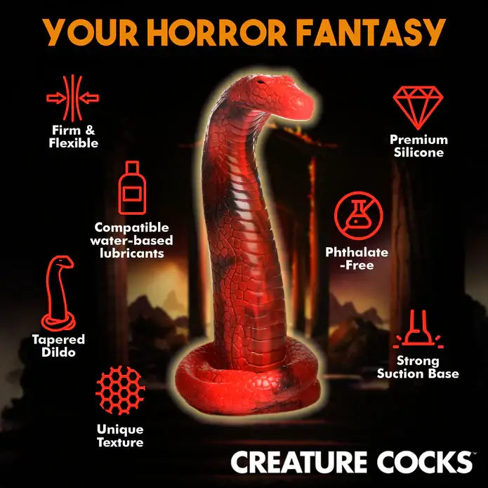 Red snake creature with Creature Cocks King Cobra Silicone Dildo product text