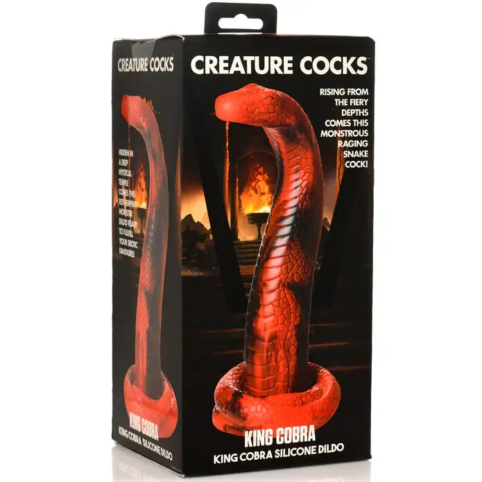 Close-up of Creature Cocks King Cobra Silicone Dildo in a box