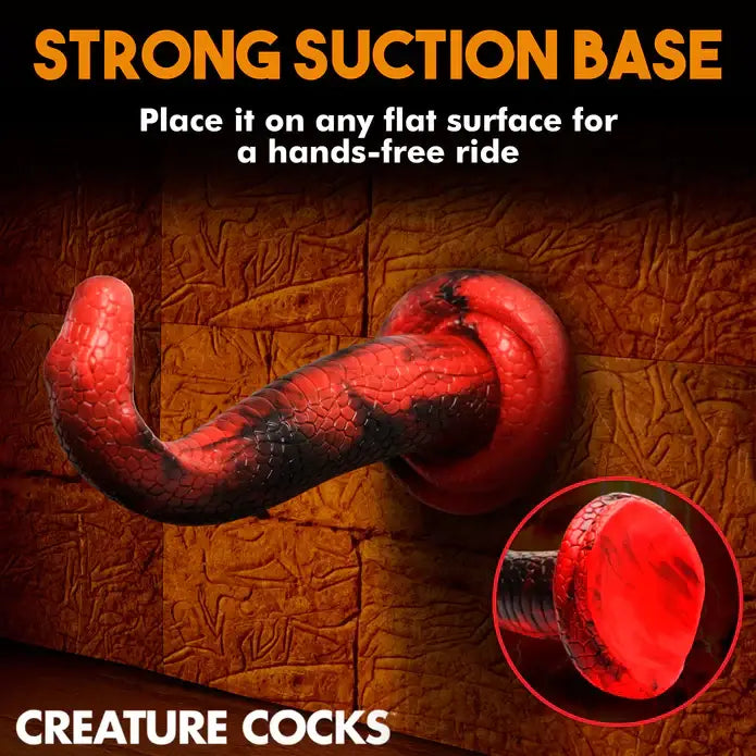 Red hook with black handle displayed on Creature Cocks King Cobra Silicone Dildo