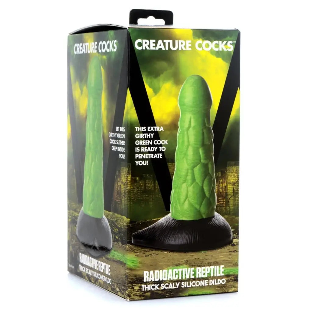 Creature Cocks Radioactive Reptile Thick Scaly Green Silicone Dildo with Textured Detail