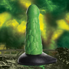 Radioactive Reptile silicone dildo by Creature Cocks in green, textured, phallic shape on black base