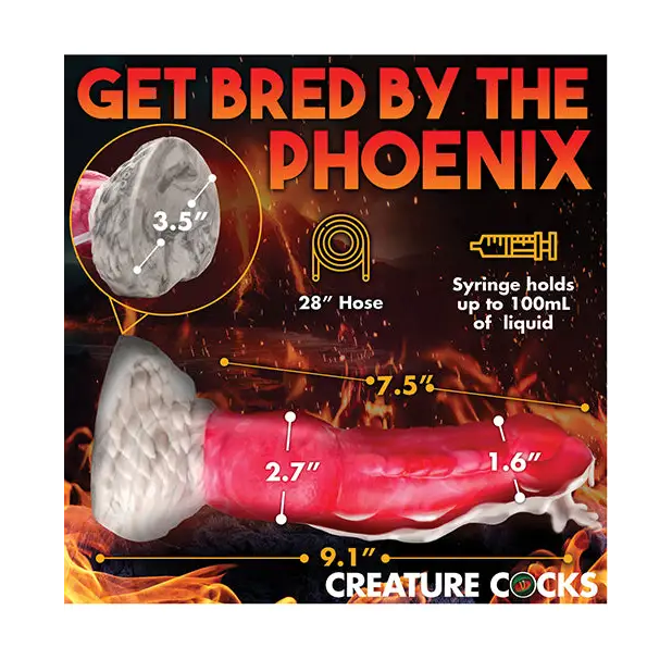 Creature Cocks Resurrector Phoenix Squirting Silicone Dildo - Red - Fantasy Dildo