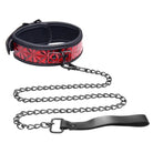 Crimson Tied leather collar with red pattern and metal chain leash for stylish pet control