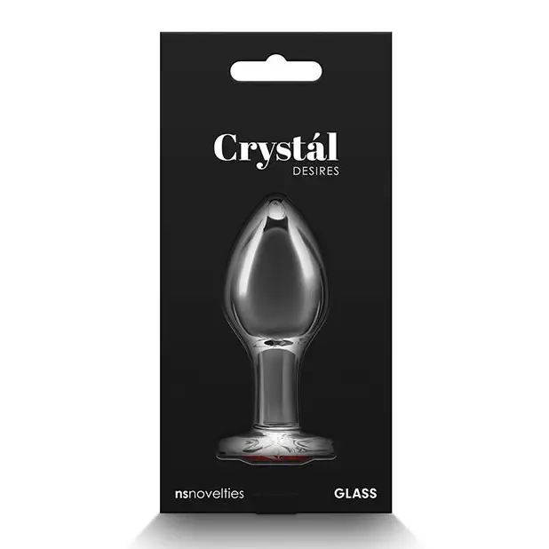 Crystal Desires Red Heart Gem Glass Plug in elegant packaging for enhanced pleasure